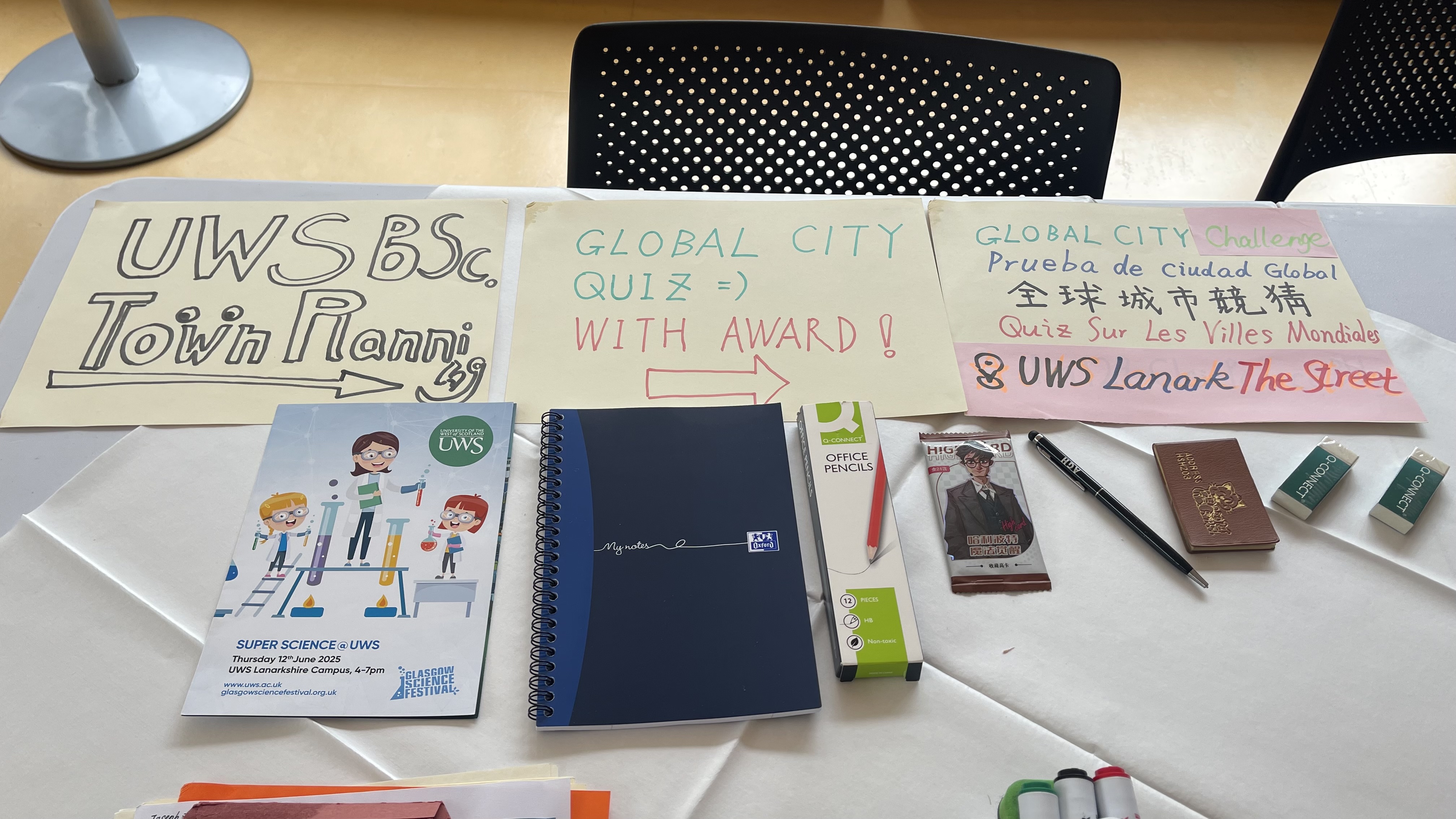 Handmade activity signs for Global City Challenge