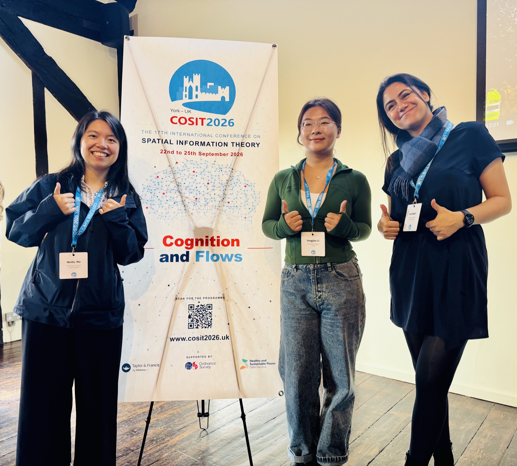 Meiliu Wu, Fengjiao Li and Ana Basiri together at COSIT 2026