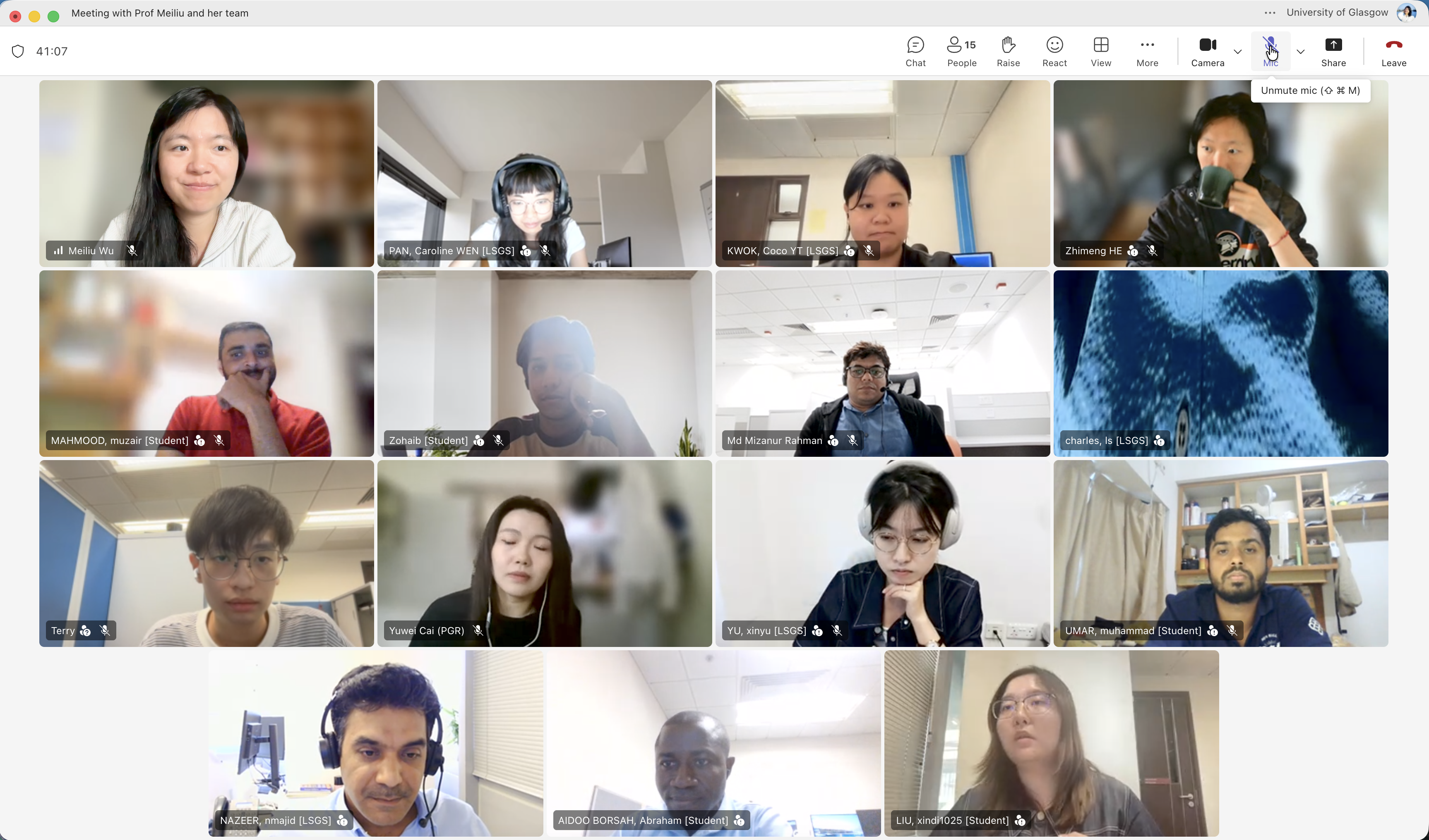 Microsoft Teams collaboration meeting between the Glasgow group and Prof Charles Wong’s research team at HK PolyU